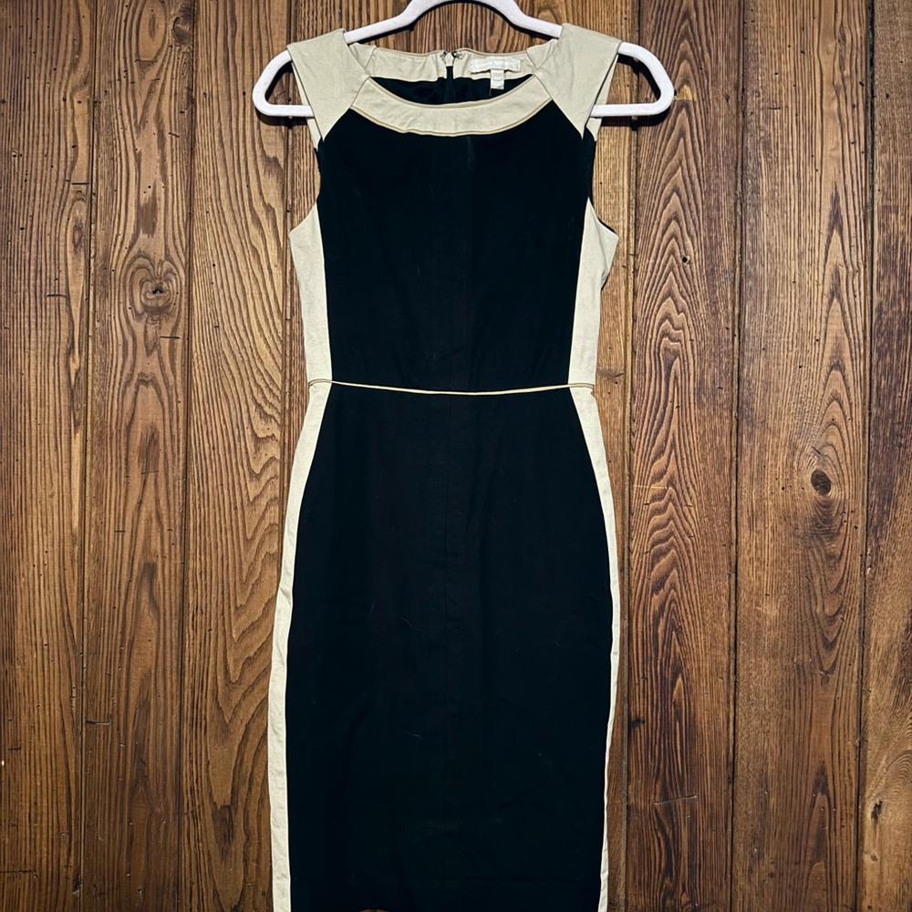 Banana Republic Black and Cream Colorblock Midi Sheath Dress